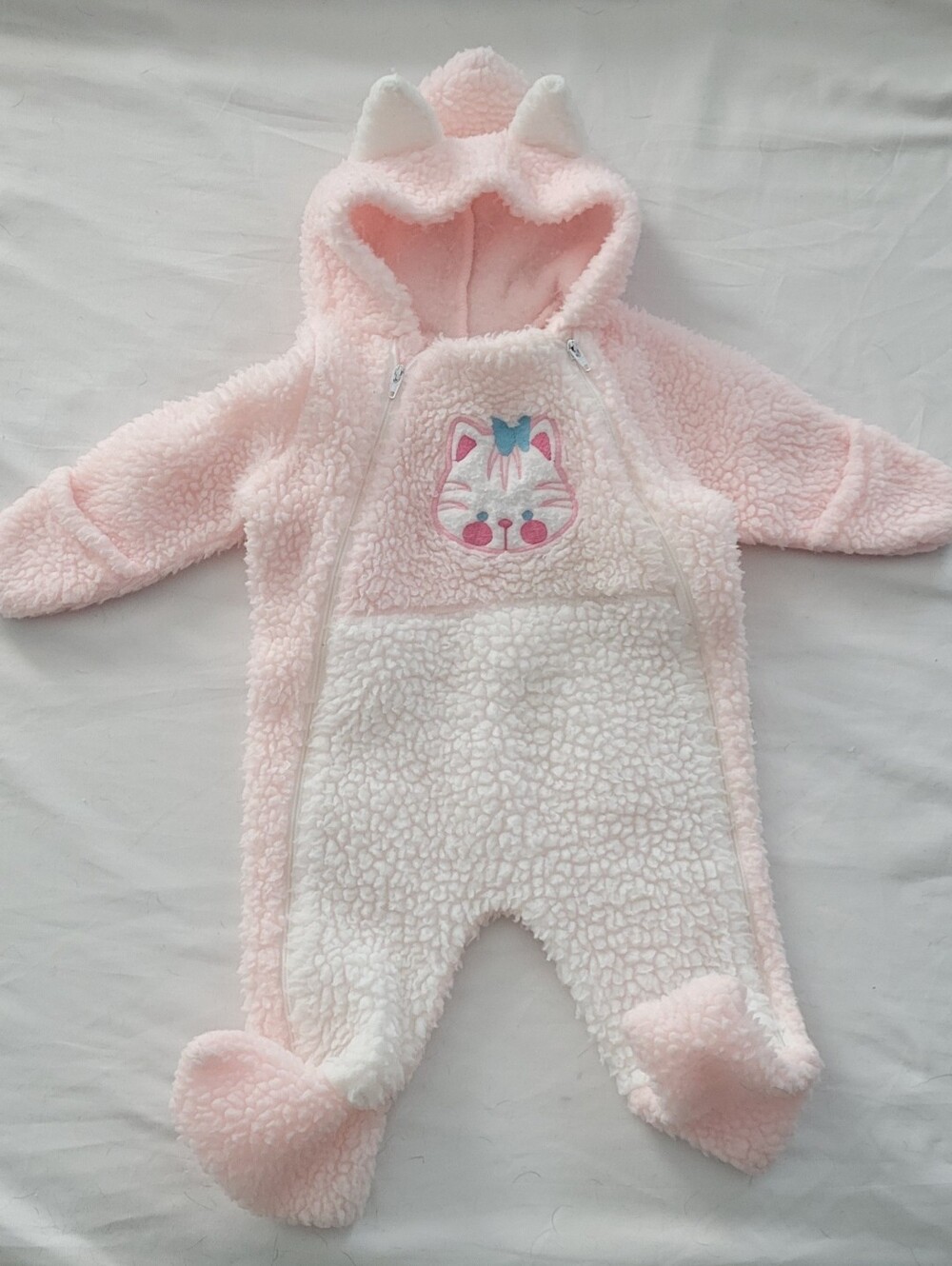 Vintage Pink Fleece Kitty Snowsuit